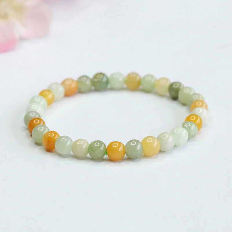 Natural A Grade Jadeite Beacelets Women's Color Round Ball 6mm Beaded Bracelet (image for) Natural A Grade Jadeite Beacelets Women's Color Round Ball 6mm Beaded Bracelet