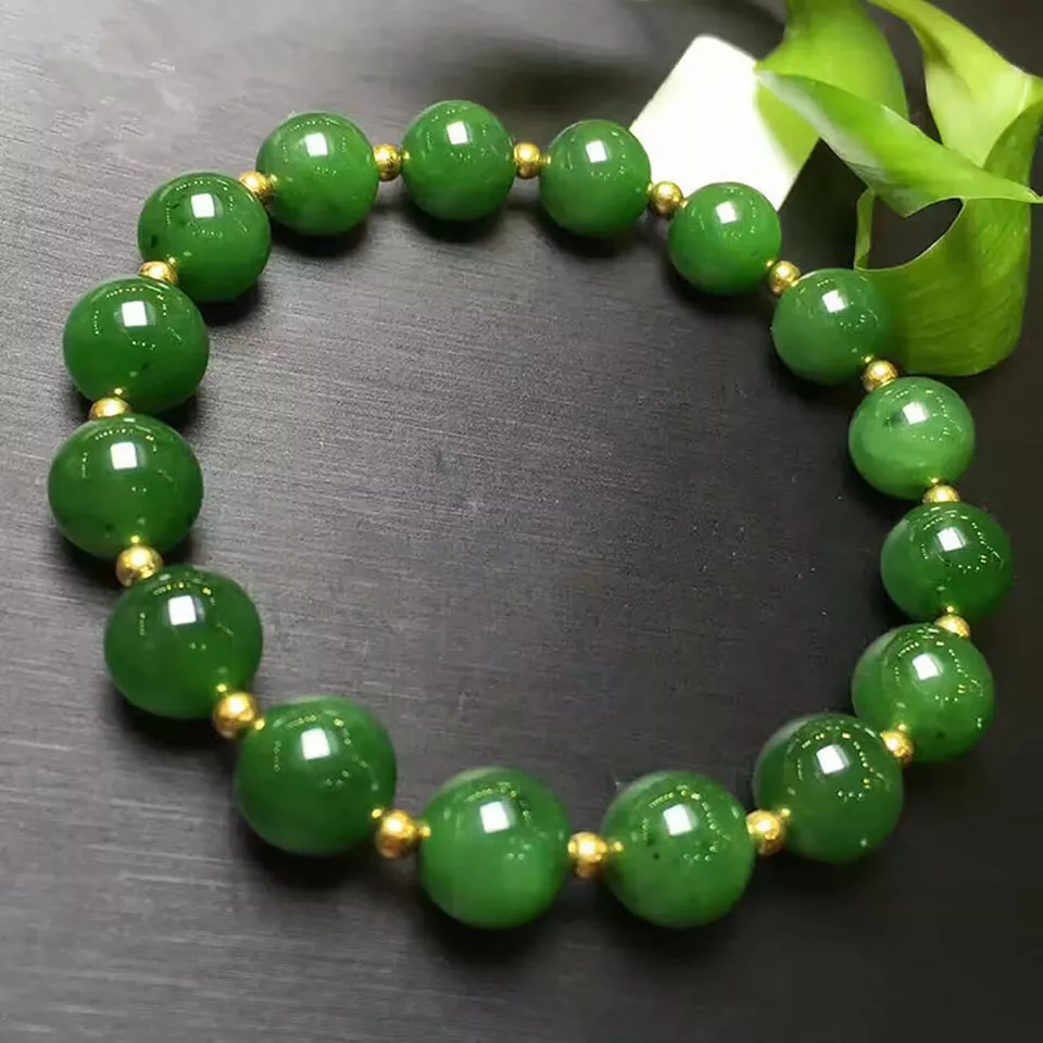 Natural Green Jade Jadeite Round Gems Beads Stretch Bracelet 7.5' (image for) Natural Green Jade Jadeite Round Gems Beads Stretch Bracelet 7.5'