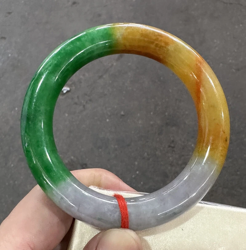 Round rod Natural Grade AAA Green Yellow Jade jadeite bracelet Bangle 58mm (image for) Round rod Natural Grade AAA Green Yellow Jade jadeite bracelet Bangle 58mm